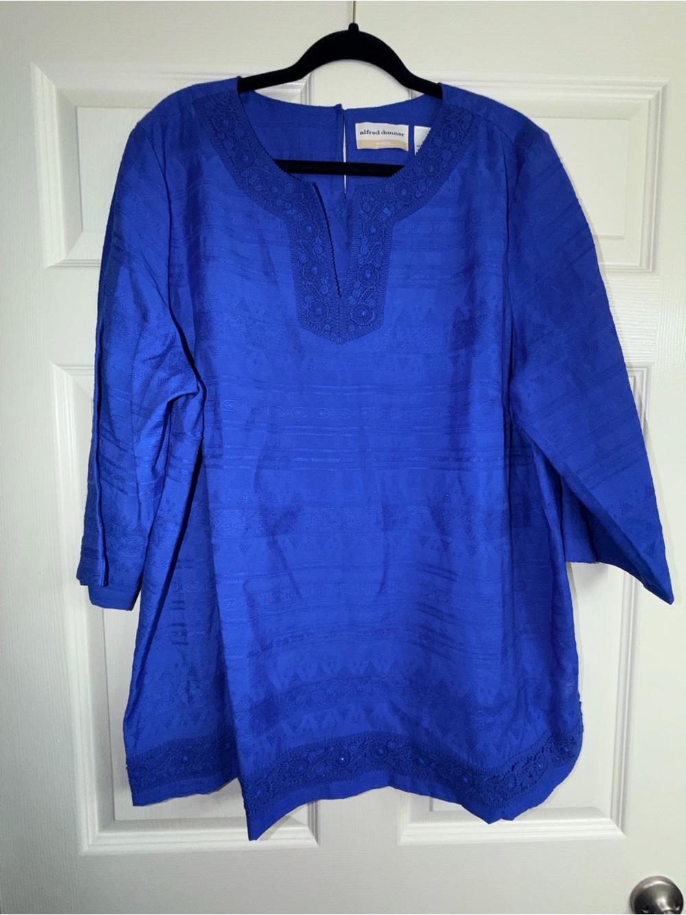 Alfred Dunner Cobalt Blue Split-Neck Embroidered Tunic
